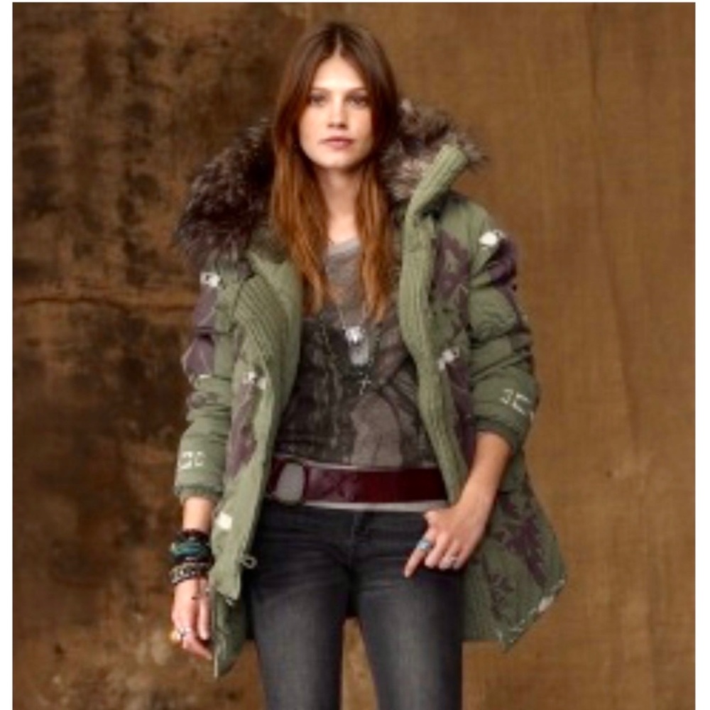 Ralph Lauren Denim & Supply parka jacket southwestern S Aztec print fur trim